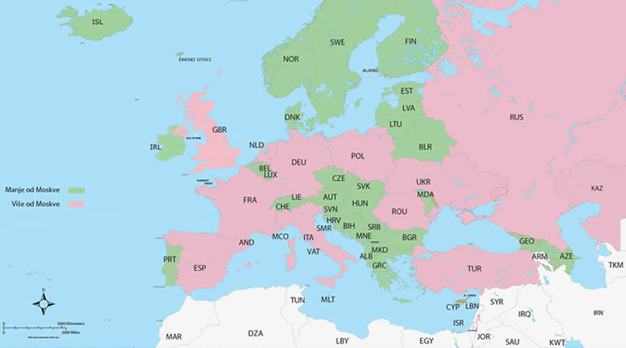 Koje europske zemlje imaju manje ljudi od Moskve.