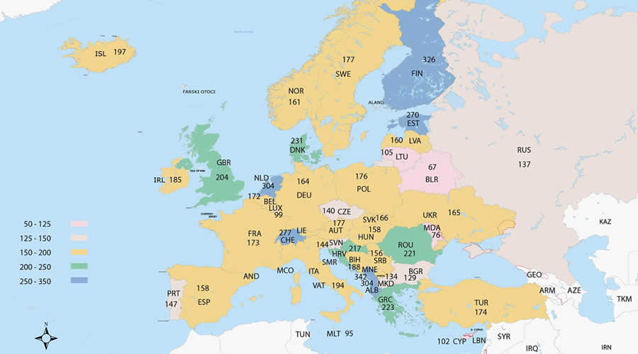 Godišnja potrošnja mlijeka u litrama po glavi stanovnika