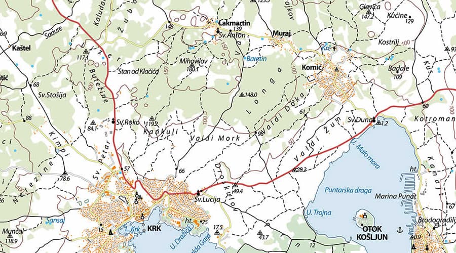 Otok Krk topografska karta Krk