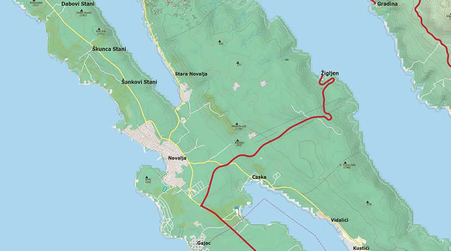 Otok Pag karta Novalja