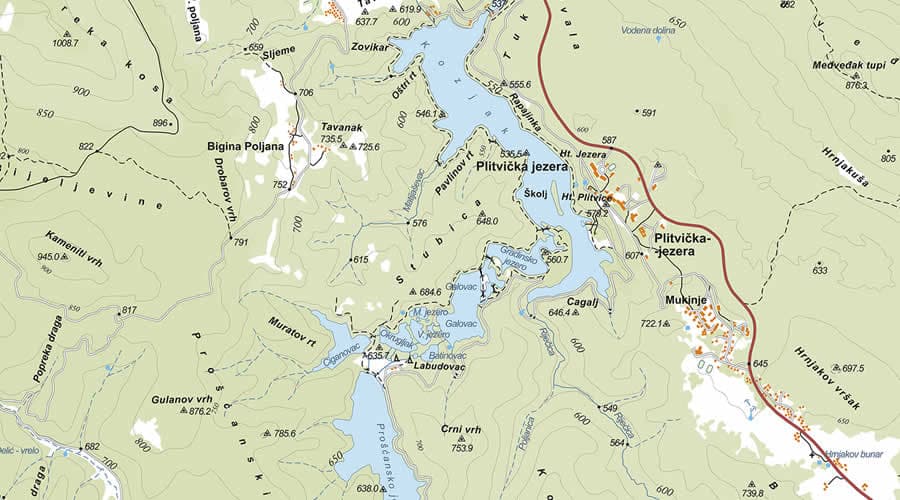 Nacionalni park Plitvička jezera topo karta