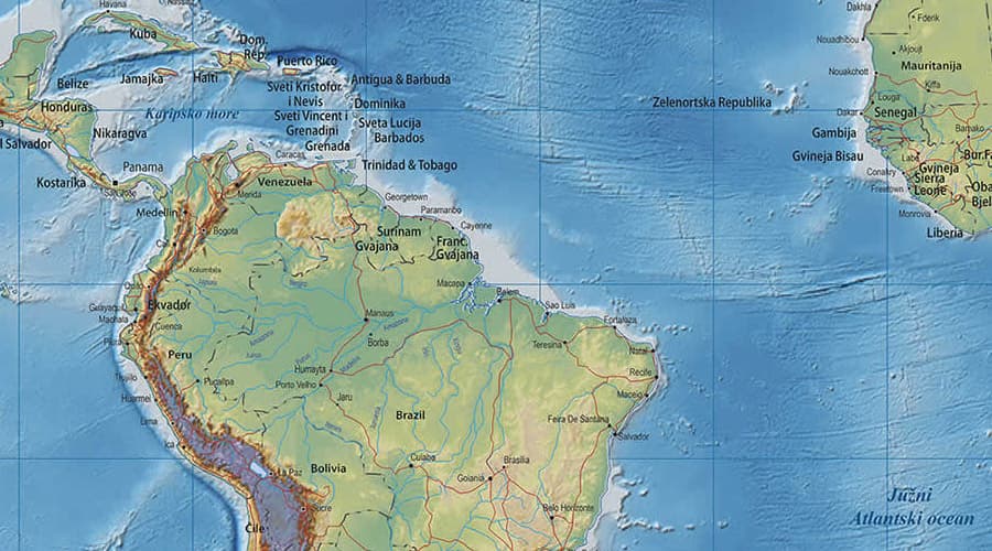 Svijet reljefna karta Brazil