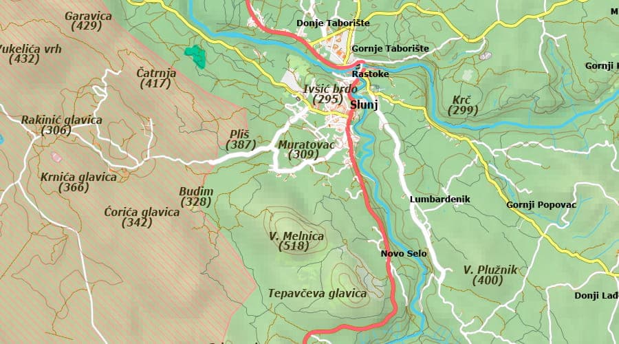 Karlovačka županija karta Slunj