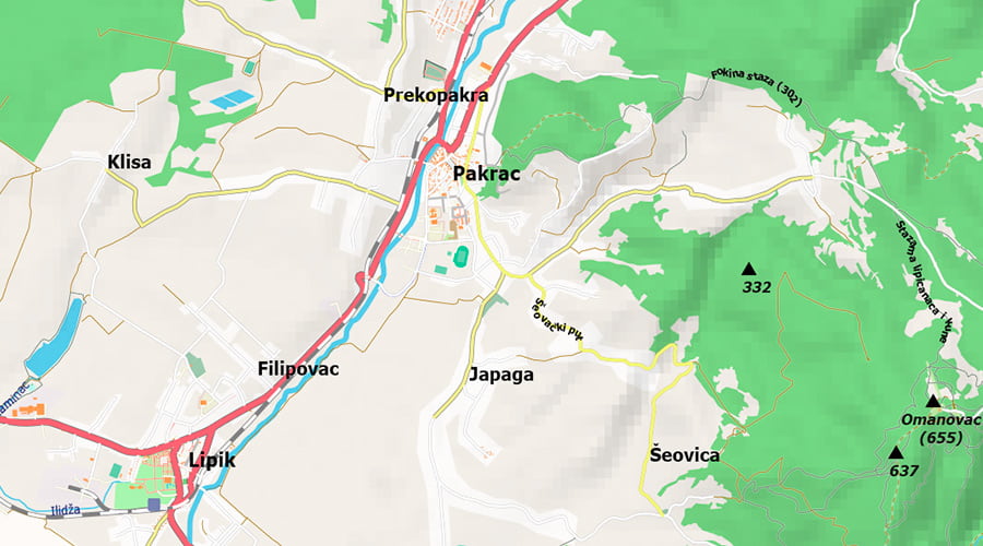 Požeško-Slavonska županija karta Pakrac