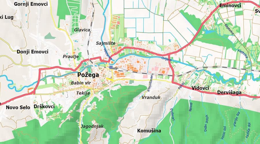 Požeško-Slavonska županija karta Požega