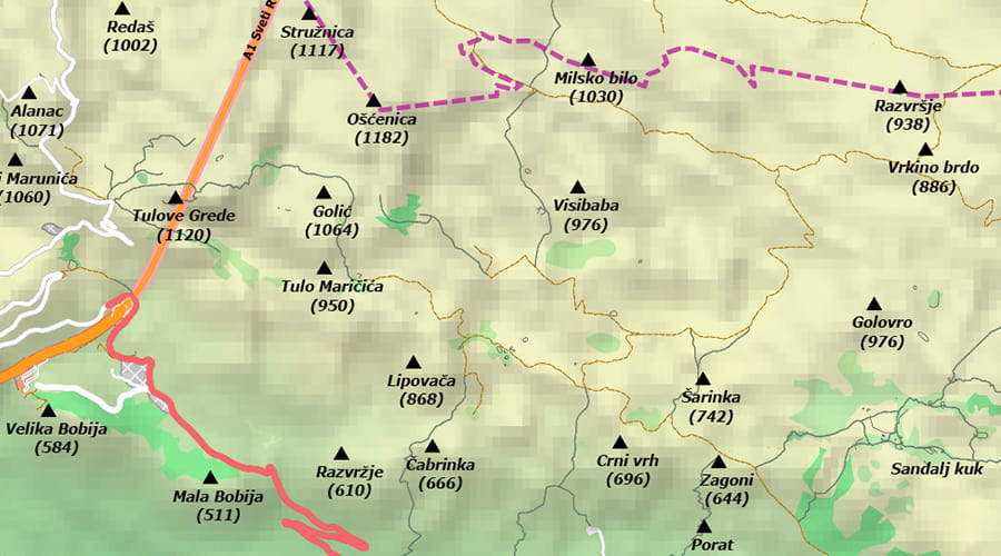 Zadarska županija karta Tulove grede